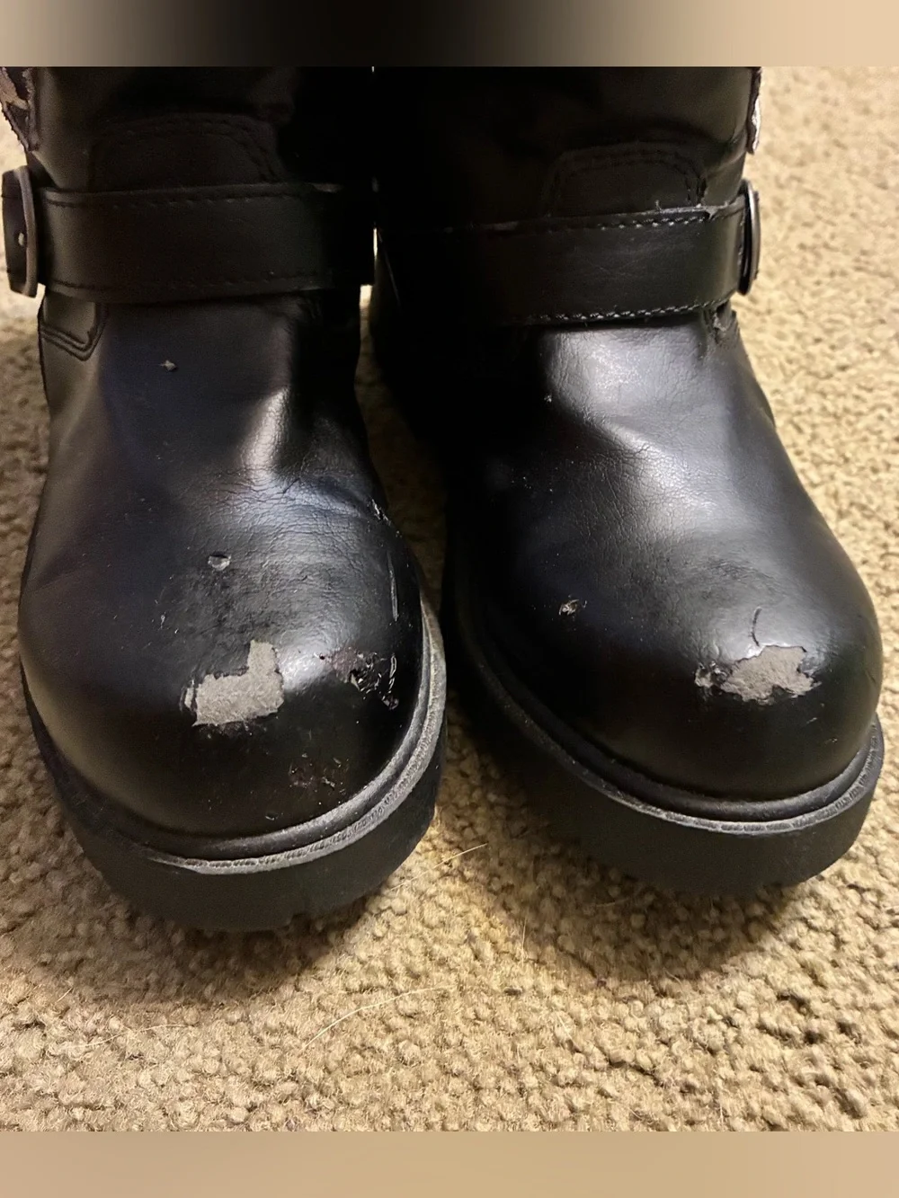 Harley-Davidson Black Motorcycle Riding Boots Youth Size 2 Logo Biker Accents